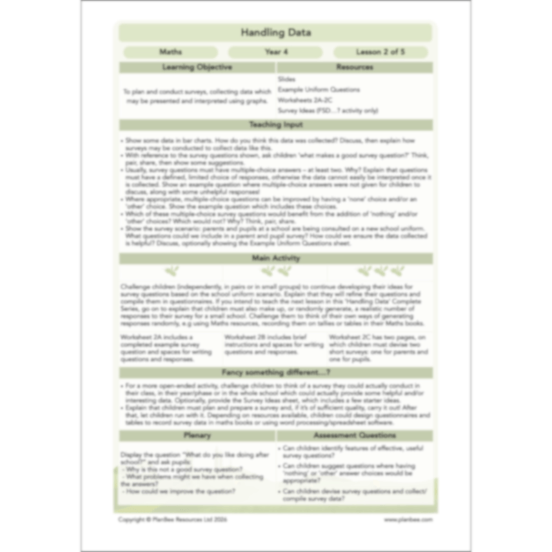 PlanBee Handling Data Year 4 Maths Lessons by PlanBee