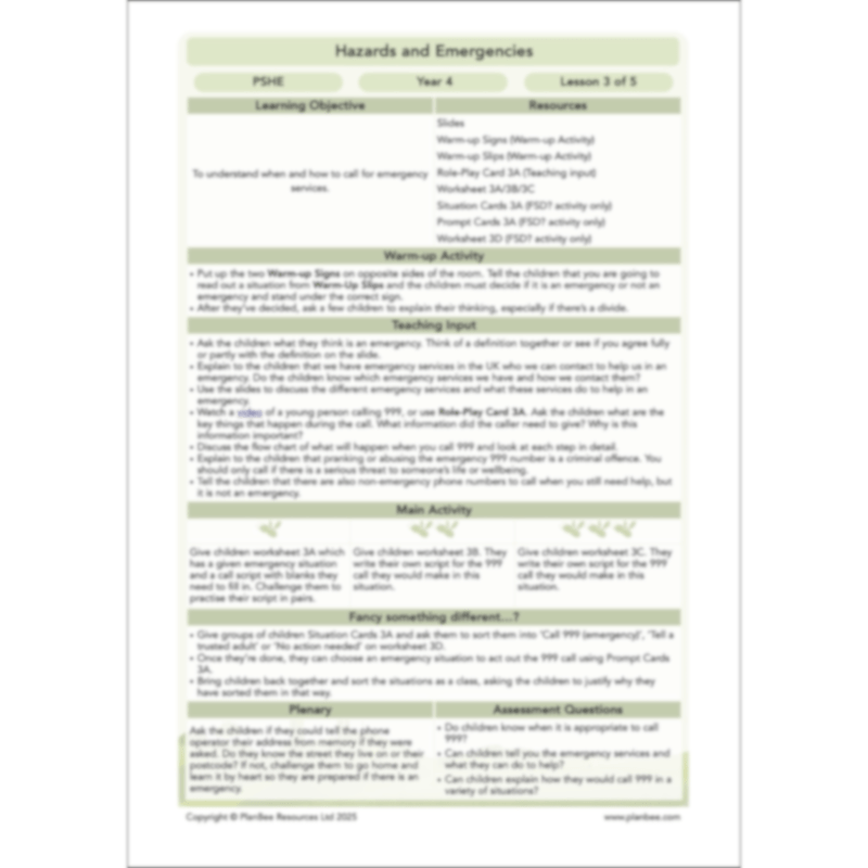 PlanBee First Aid KS2 Lesson Plans - PlanBee - Year 4 PSHE