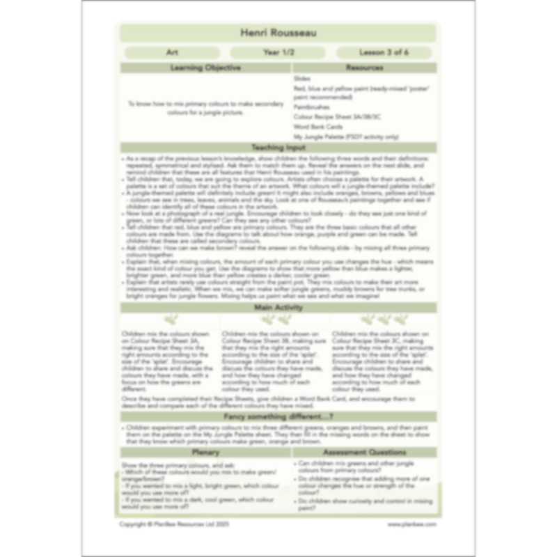 PlanBee Henri Rousseau KS1 Art Lessons