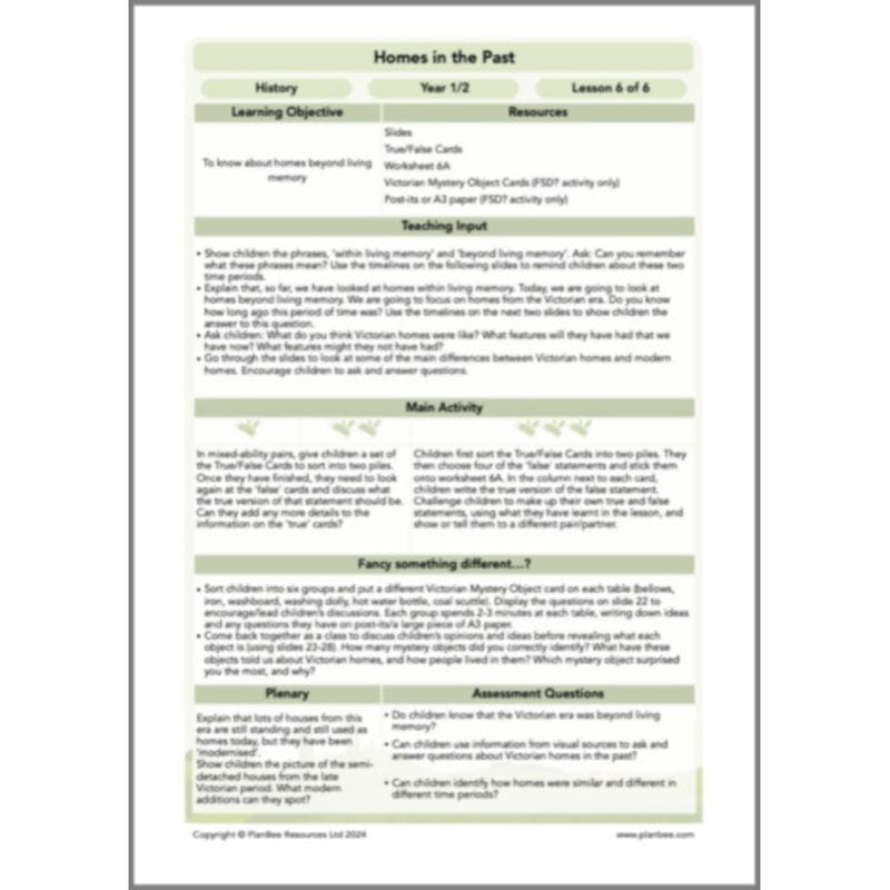 PlanBee KS1 Homes in the Past History Lesson Pack by PlanBee
