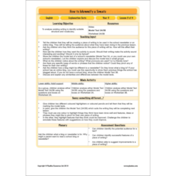 PlanBee Explanation Texts: How to Mummify a Tomato | KS2 English