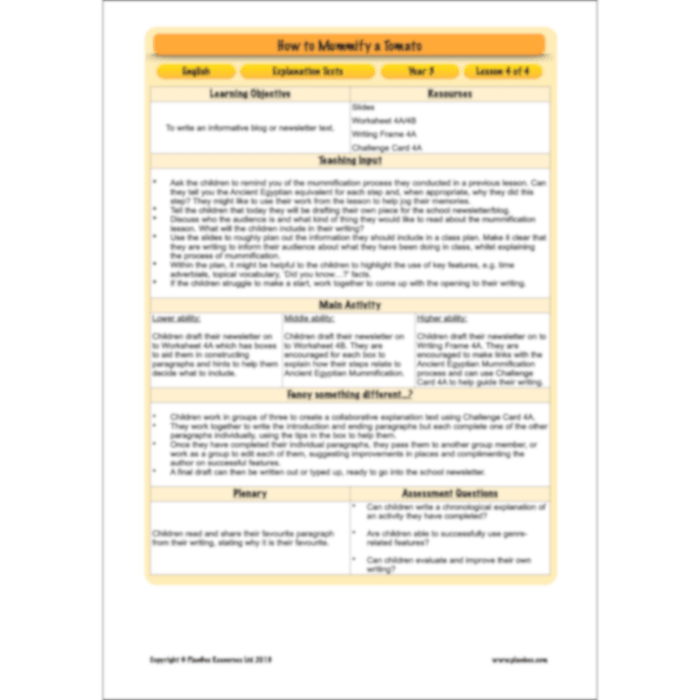 PlanBee Explanation Texts: How to Mummify a Tomato | KS2 English