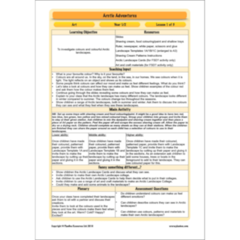 PlanBee In the Arctic Topic KS1 Enrichment Lesson Pack