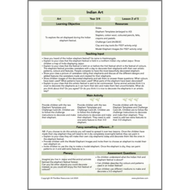 PlanBee Indian Art KS2 Lesson Planning Packs for Year 3/4 by PlanBee