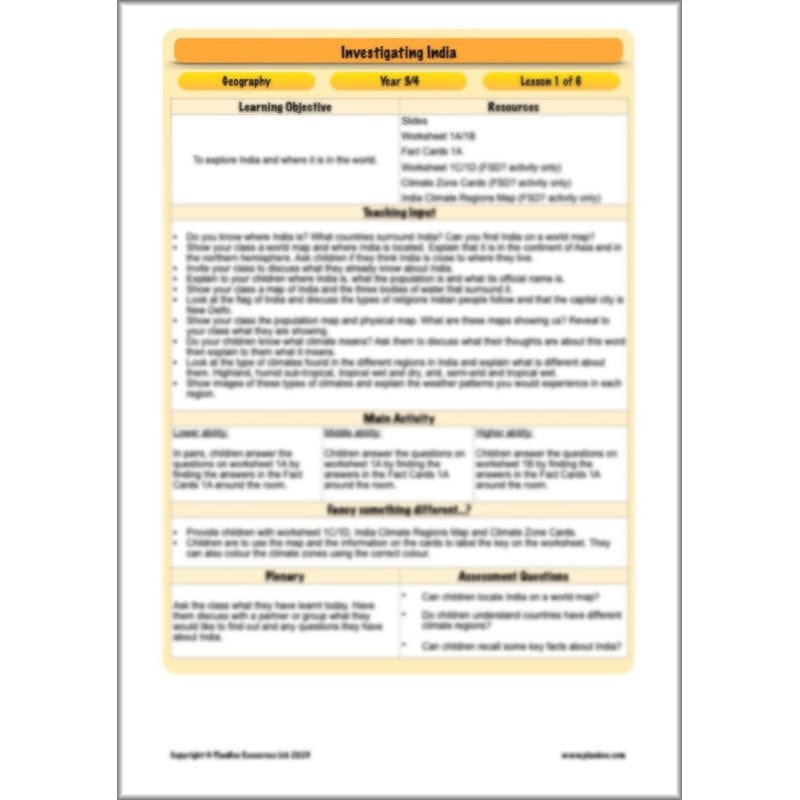 PlanBee Investigating India KS2 Geography scheme for Year 3 & Year 4