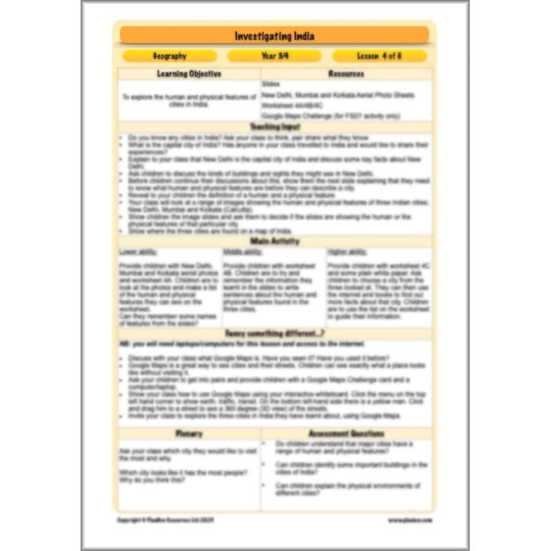 PlanBee Investigating India KS2 Geography scheme for Year 3 & Year 4