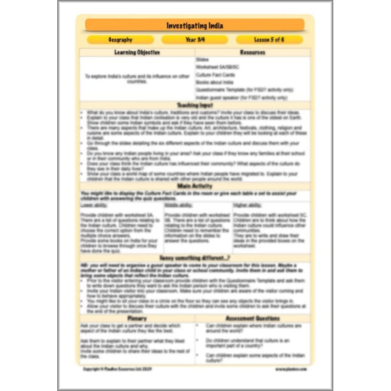 PlanBee Investigating India KS2 Geography scheme for Year 3 & Year 4