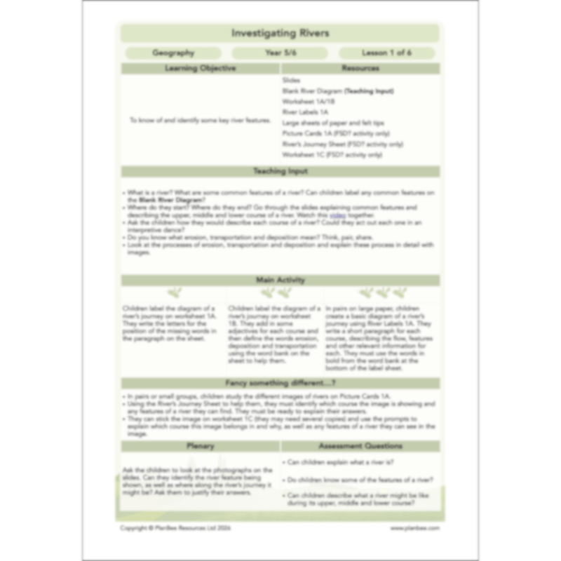 PlanBee Investigating Rivers KS2 Geography lessons by PlanBee