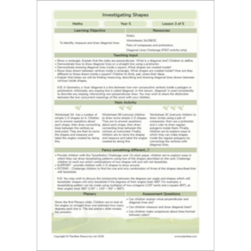 PlanBee Year 5 Shape KS2 Geometry Maths Lessons by PlanBee