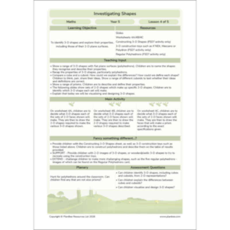 PlanBee Year 5 Shape KS2 Geometry Maths Lessons by PlanBee