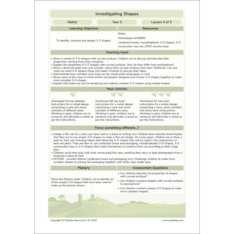 PlanBee Year 5 Shape KS2 Geometry Maths Lessons by PlanBee