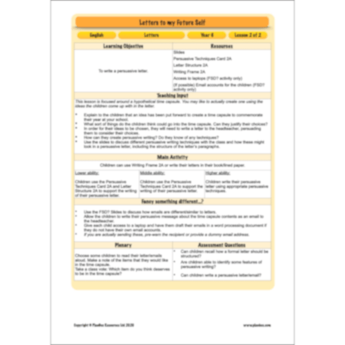 PlanBee Letters to my Future Self | Year 6 FREE English Pack