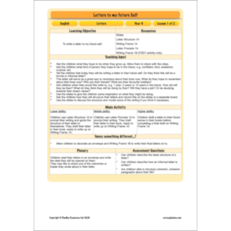 PlanBee Letters to my Future Self | Year 6 FREE English Pack