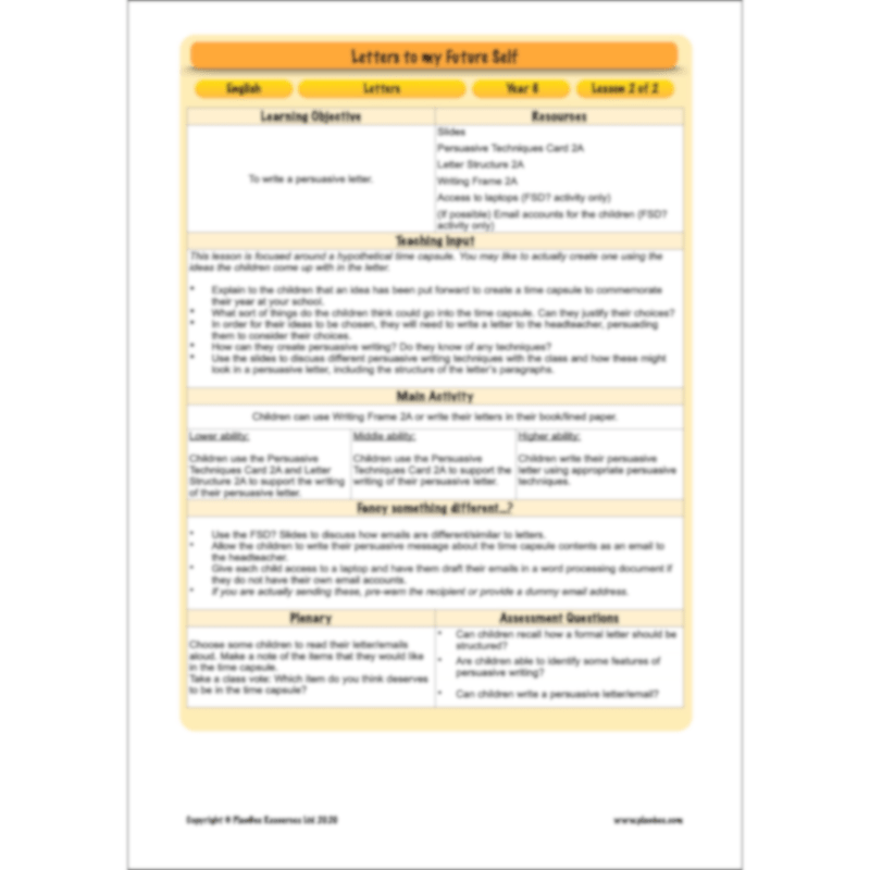 PlanBee Letters to my Future Self | Year 6 FREE English Pack