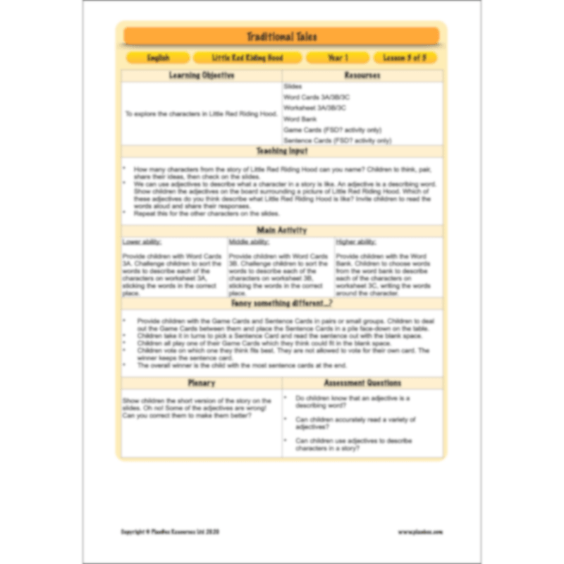 PlanBee Traditional Tales: Little Red Riding Hood | KS1 English Pack