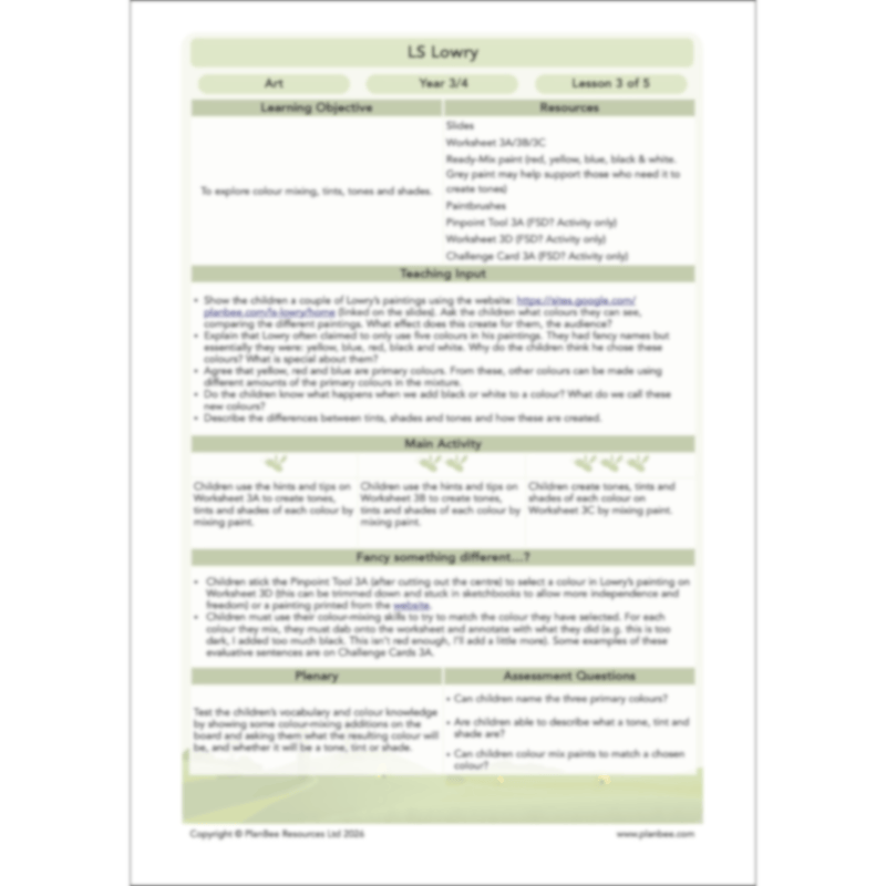 PlanBee LS Lowry KS2 - Year 3/4 Art Planning by PlanBee