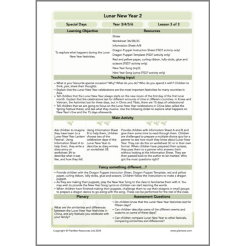 PlanBee Lunar New Year - Special Days - KS2 Planning - PlanBee