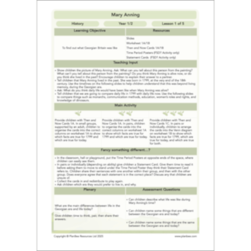 PlanBee Mary Anning KS1 | History Lesson Pack 