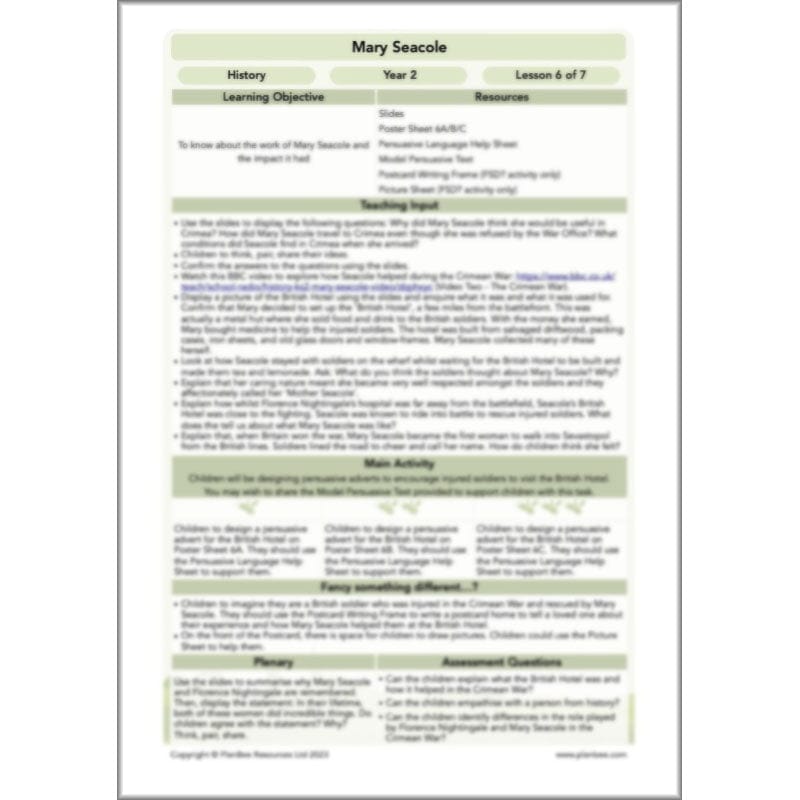 PlanBee Mary Seacole History KS1 lessons by Planbee