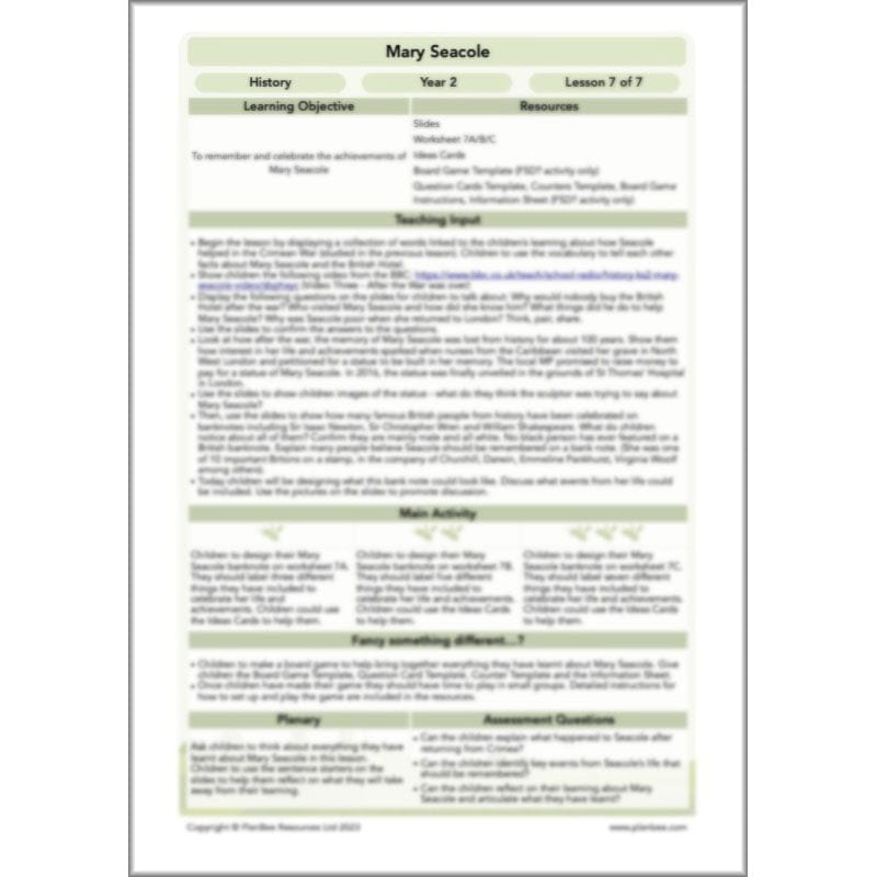 PlanBee Mary Seacole History KS1 lessons by Planbee