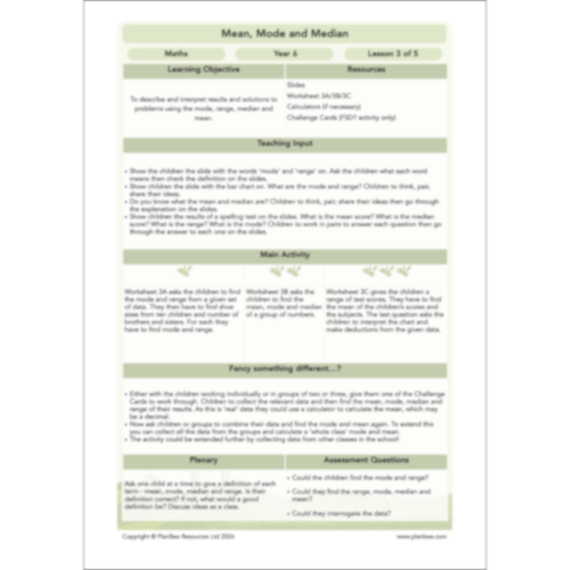 PlanBee Mean Median and Mode Year 6 Maths by PlanBee