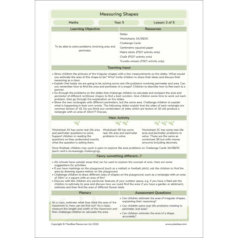 PlanBee Measuring Shapes Year 5 Maths Planning by PlanBee