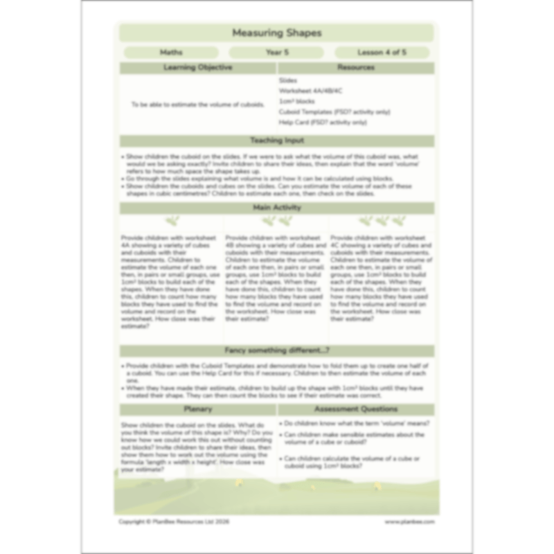 PlanBee Measuring Shapes Year 5 Maths Planning by PlanBee