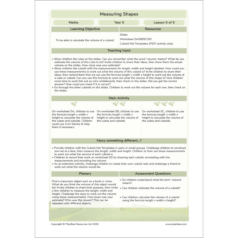 PlanBee Measuring Shapes Year 5 Maths Planning by PlanBee