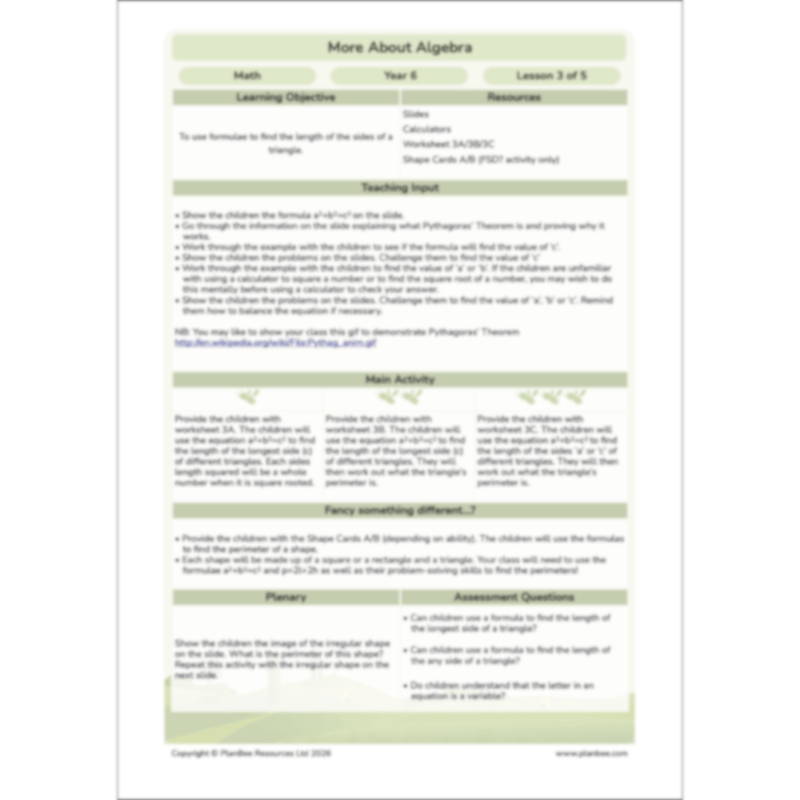 PlanBee More About Algebra Year 6 algebra worksheets by PlanBee