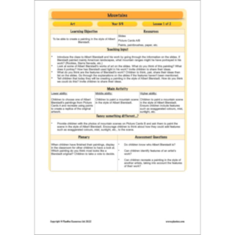 PlanBee Mountains Topic KS2 Enrichment Lesson Pack