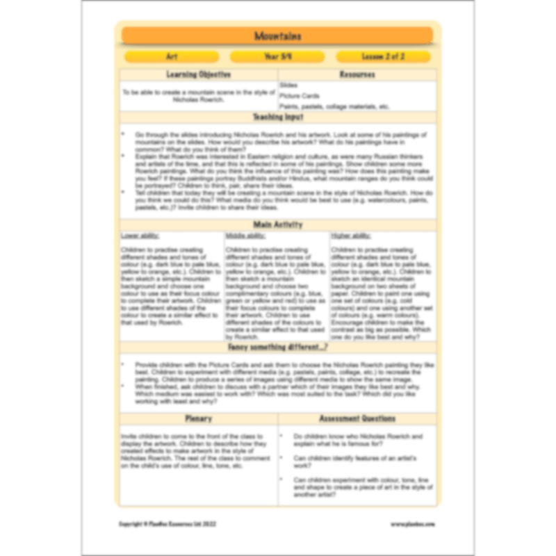 PlanBee Mountains Topic KS2 Enrichment Lesson Pack