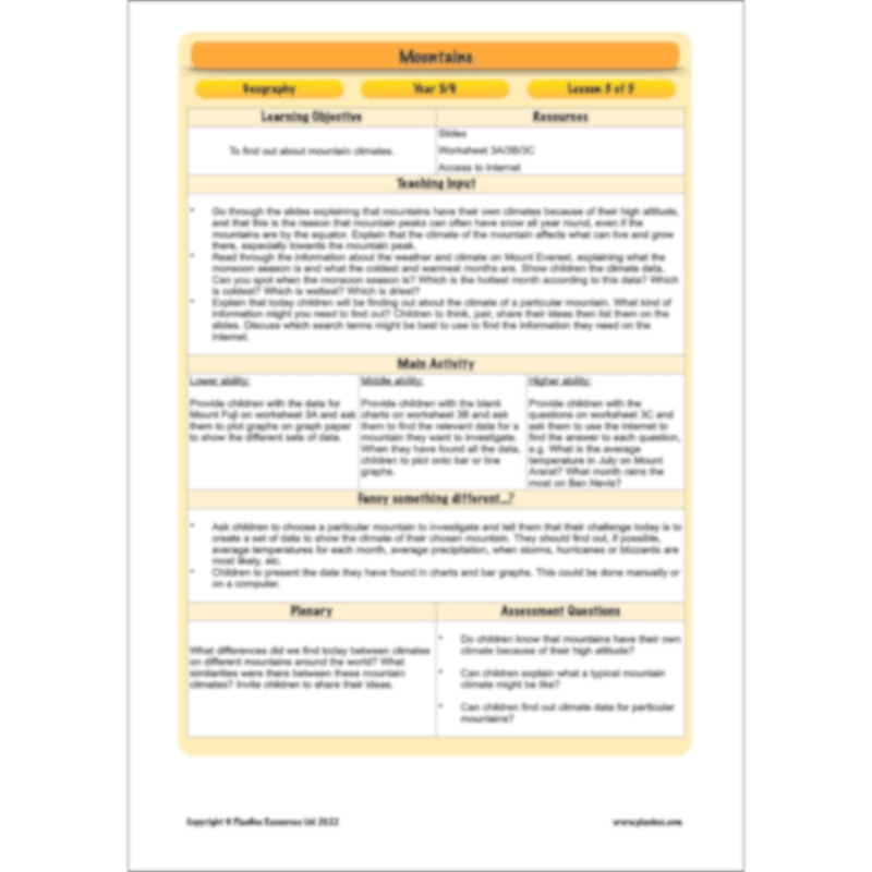 PlanBee Mountains KS2