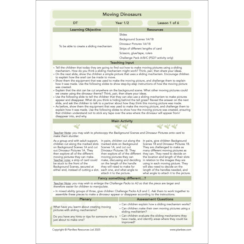PlanBee Moving Dinosaurs KS1 | DT lessons