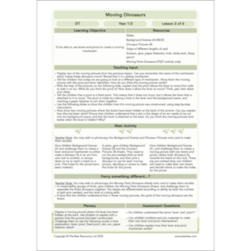 PlanBee Moving Dinosaurs KS1 | DT lessons