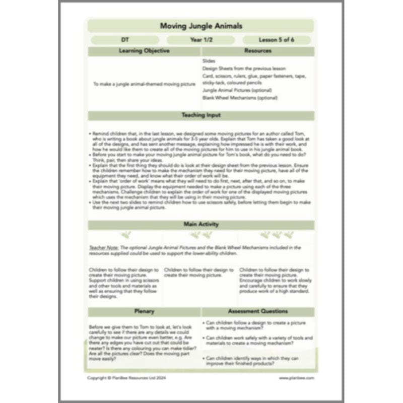 PlanBee Jungle-themed Sliders and Levers KS1 Lesson Pack | PlanBee