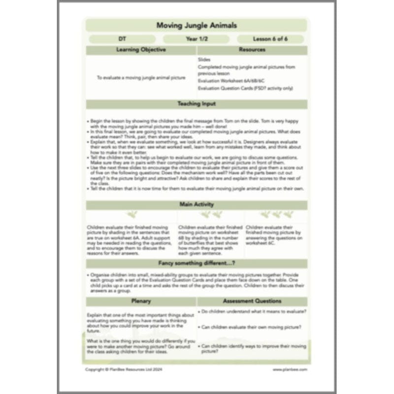 PlanBee Jungle-themed Sliders and Levers KS1 Lesson Pack | PlanBee