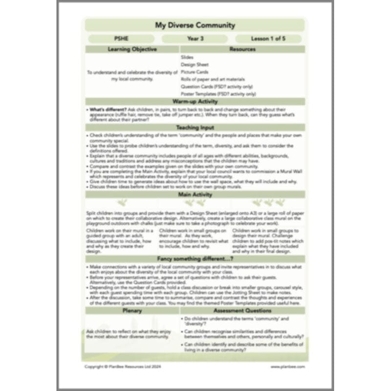 PlanBee My Diverse Community | Year 3 PSHE Lessons