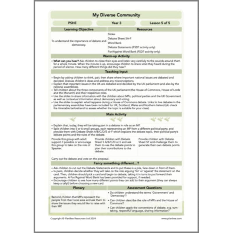 PlanBee My Diverse Community | Year 3 PSHE Lessons