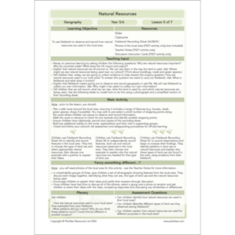PlanBee Natural Resources KS2 Geography Lesson Pack