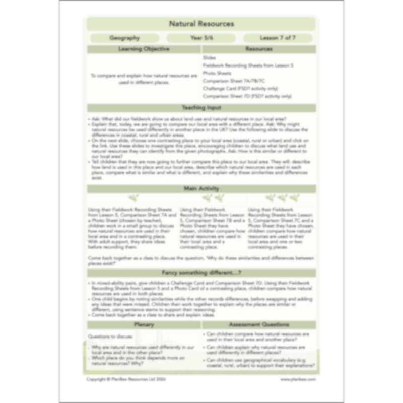 PlanBee Natural Resources KS2 Geography Lesson Pack
