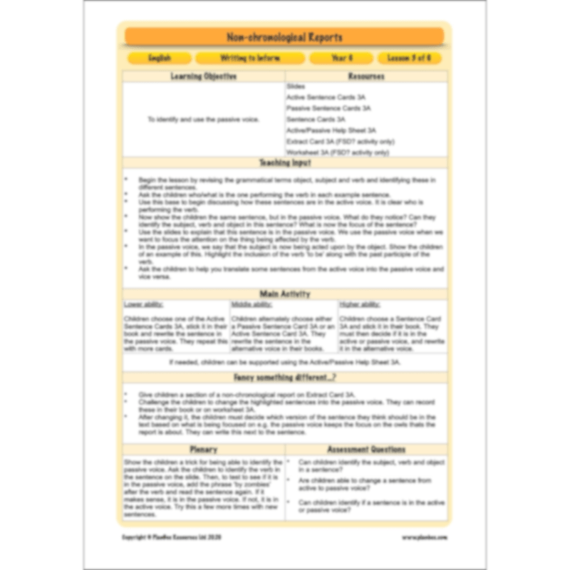 PlanBee Non-chronological Reports Year 6 English Planning