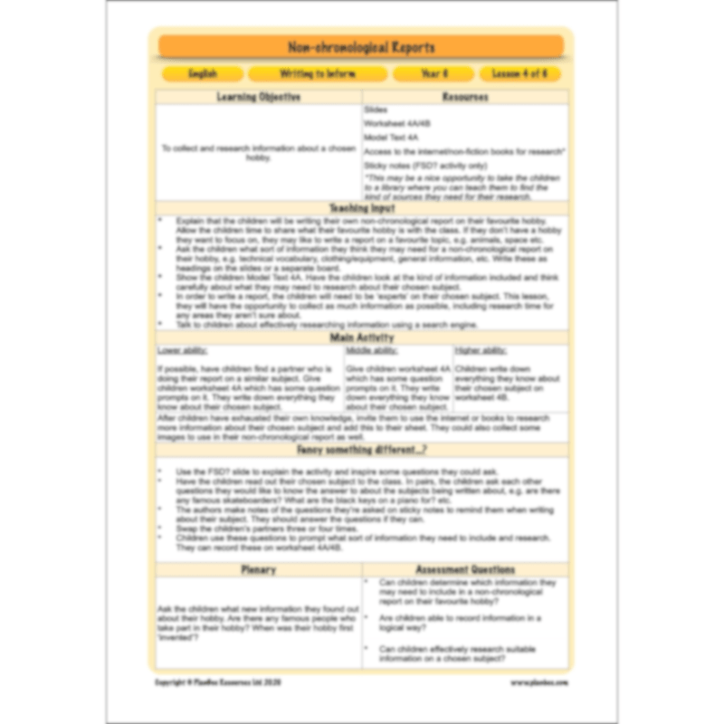 Non-chronological Reports