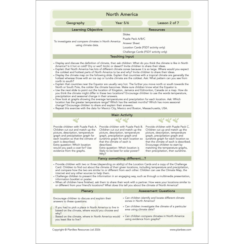 PlanBee North America KS2 Geography Lesson Pack