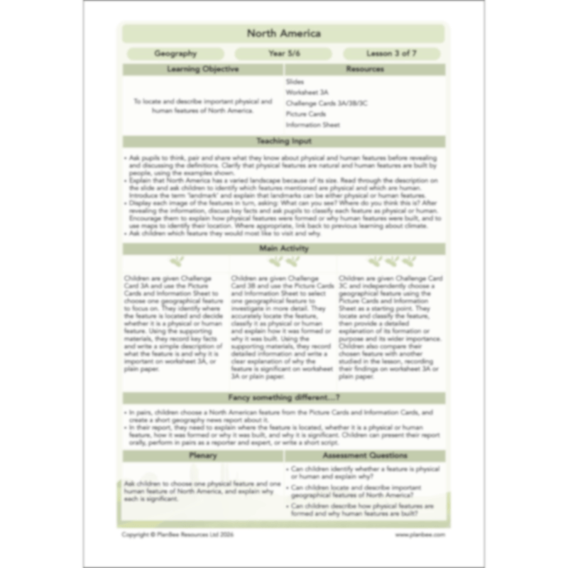 PlanBee North America KS2 Geography Lesson Pack