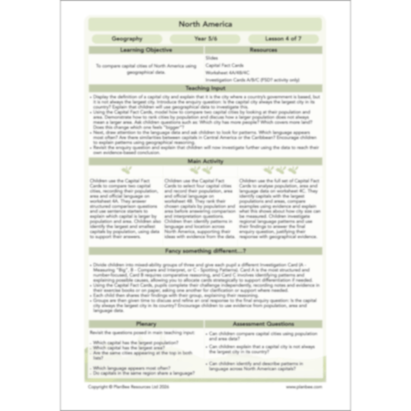 PlanBee North America KS2 Geography Lesson Pack