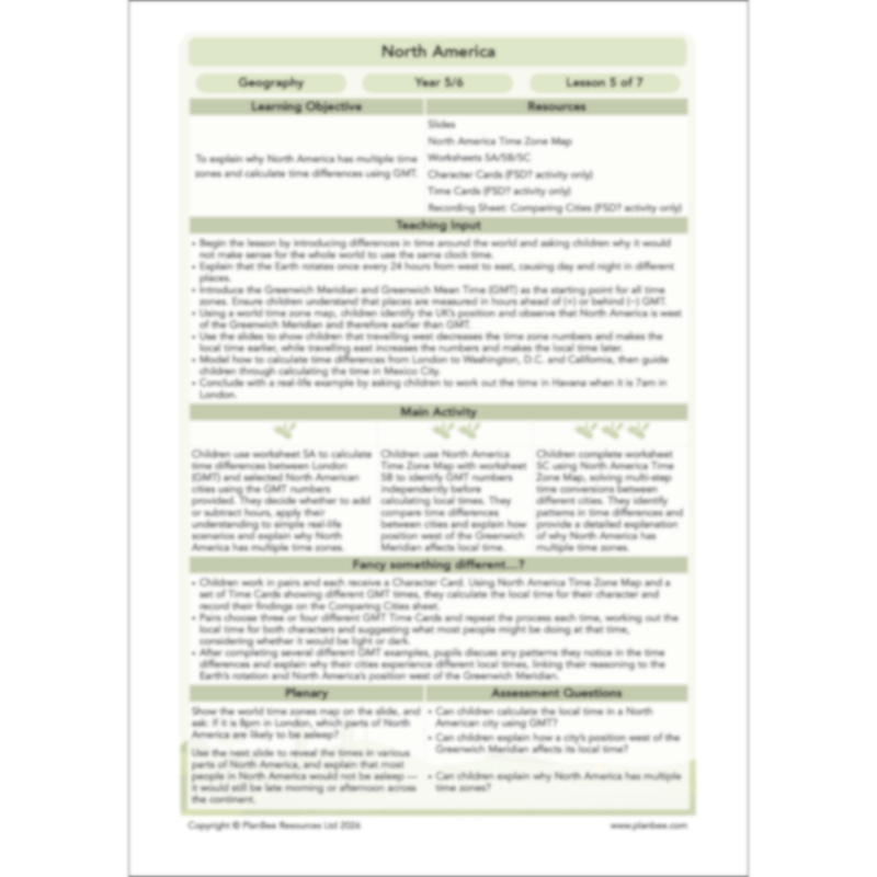 PlanBee North America KS2 Geography Lesson Pack