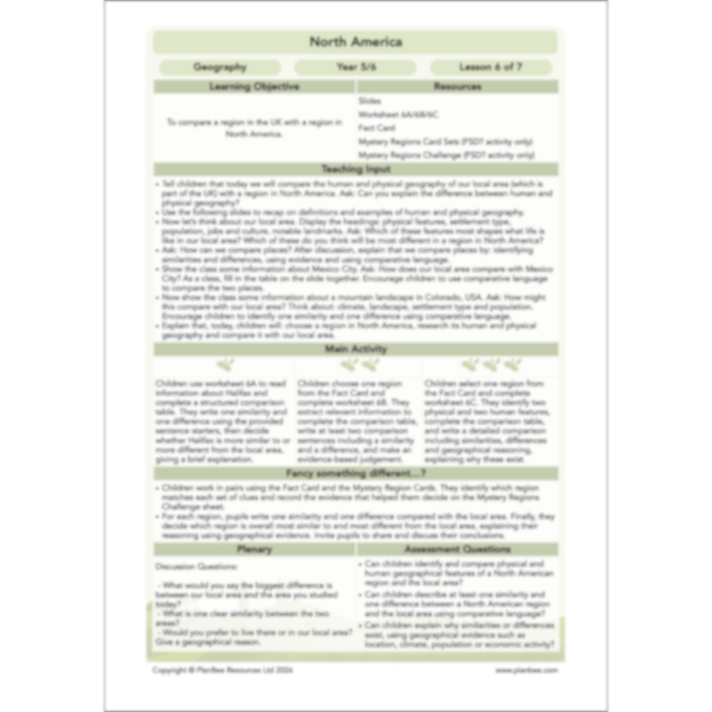 PlanBee North America KS2 Geography Lesson Pack