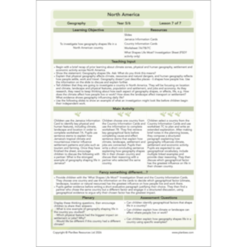 PlanBee North America KS2 Geography Lesson Pack