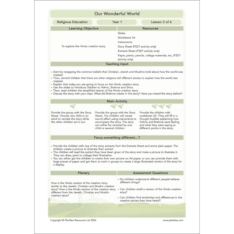 PlanBee Our Wonderful World - Creation Story KS1 RE Lessons | PlanBee