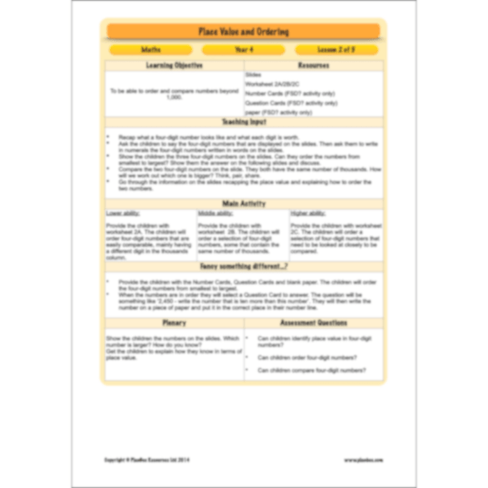 PlanBee Place Value and Ordering Year 4 Maths Lessons by PlanBee